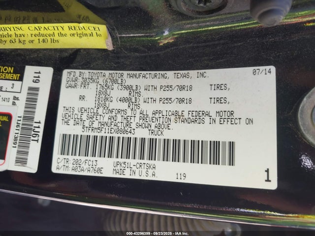 Toyota 1ur-fe 2014 5TFRM5F11EX080643 Image 9