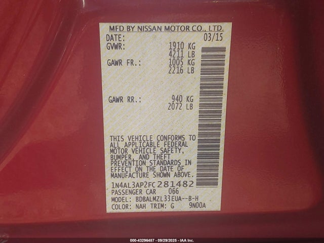 Nissan 2015 2015 1N4AL3AP2FC281482 Image 9