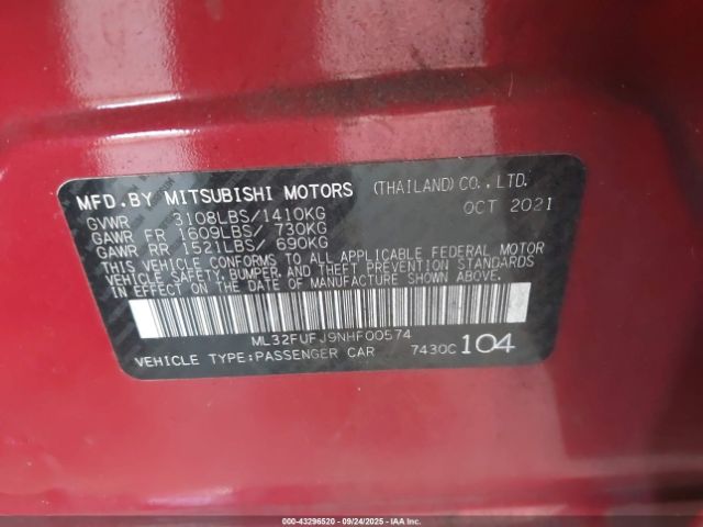 2022 MITSUBISHI MIRAGE G4 ML32FUFJ9NHF00574 Photo 8