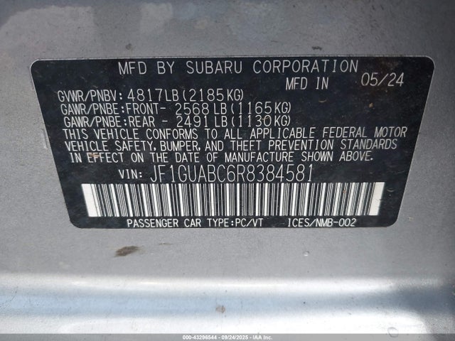 Subaru Impreza Base 5-door 2024 JF1GUABC6R8384581 Image 9