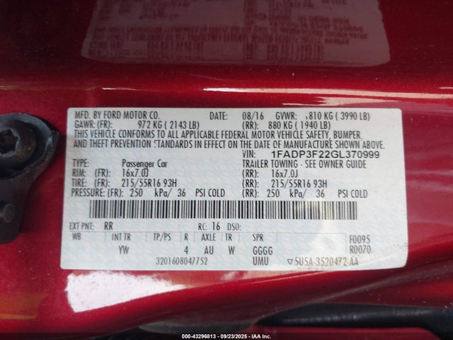 Ford 2016 2016 1FADP3F22GL370999 Image 9