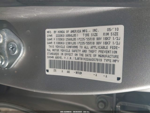 2010 ACURA RDX 5J8TB1H22AA007919 Photo 8