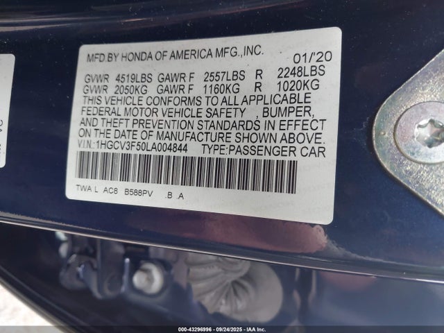 2020 HONDA ACCORD 1HGCV3F50LA004844 Photo 8