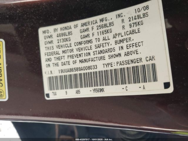 2009 ACURA TL 19UUA86589A008033 Photo 8