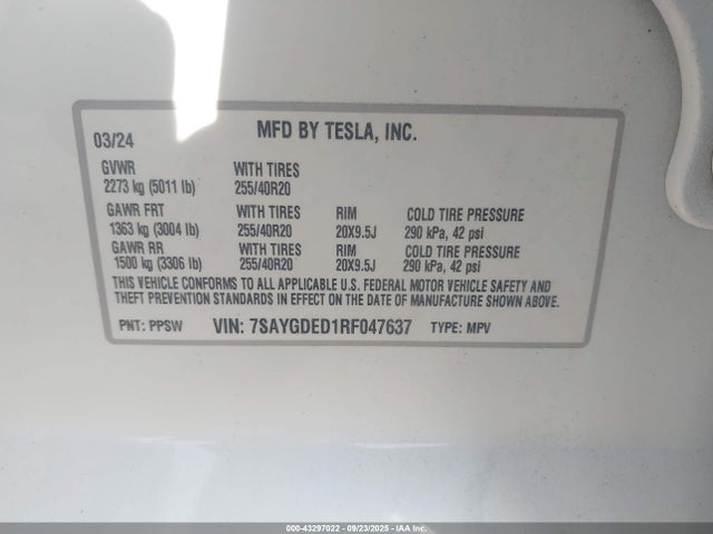 2024 TESLA MODEL Y 7SAYGDED1RF047637 Photo 8