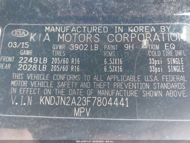KNDJN2A23F7804441 KIA dohc gdi gamma
