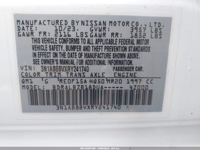 Aukcja sprzedaży 2024 Nissan Sentra S Xtronic Cvt, vin: 3N1AB8BVXRY241740, numer aukcji: 43297169