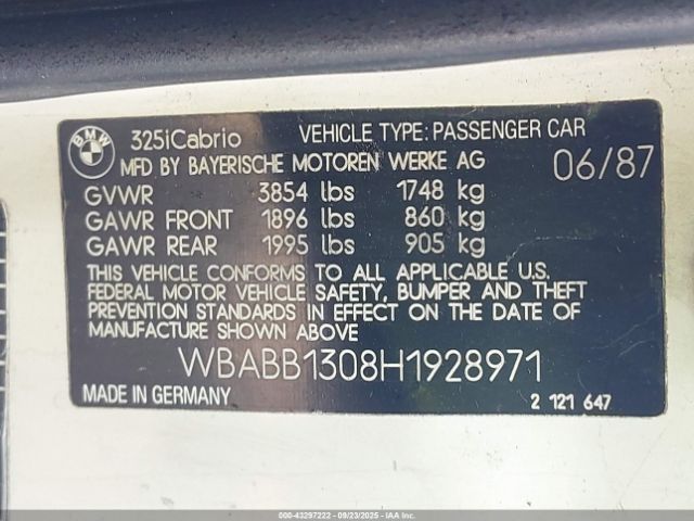 1987 BMW 325 WBABB1308H1928971 Photo 8