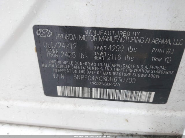 Aukcja sprzedaży 2013 Hyundai Sonata Limited, vin: 5NPEC4AC8DH630709, numer aukcji: 43297276