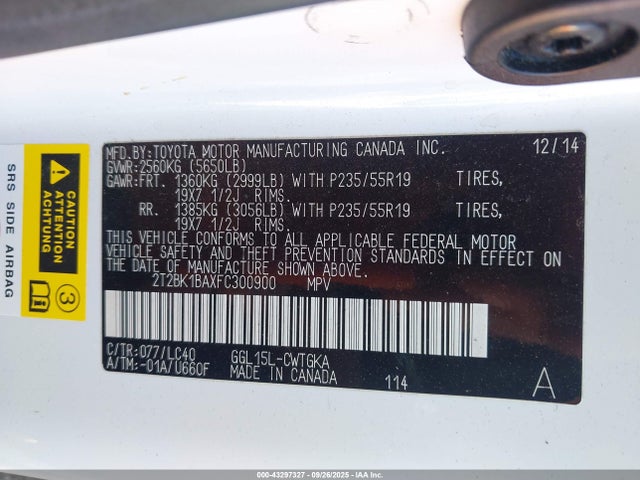 Lexus 2gr-fe 2015 2T2BK1BAXFC300900 Image 9