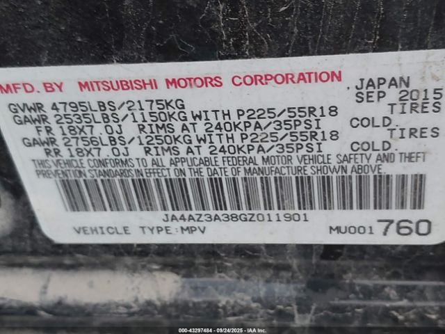2016 MITSUBISHI OUTLANDER JA4AZ3A38GZ011901 Photo 8