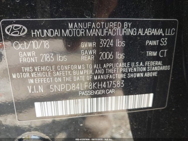 2019 HYUNDAI ELANTRA 5NPD84LF8KH417583 Photo 8