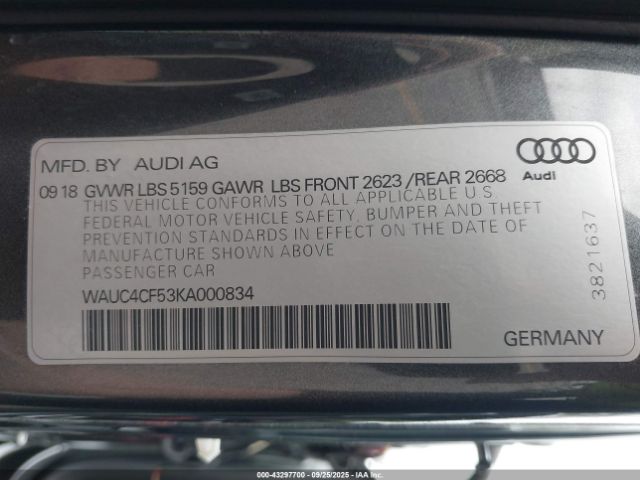 2019 AUDI S5 WAUC4CF53KA000834 Photo 8
