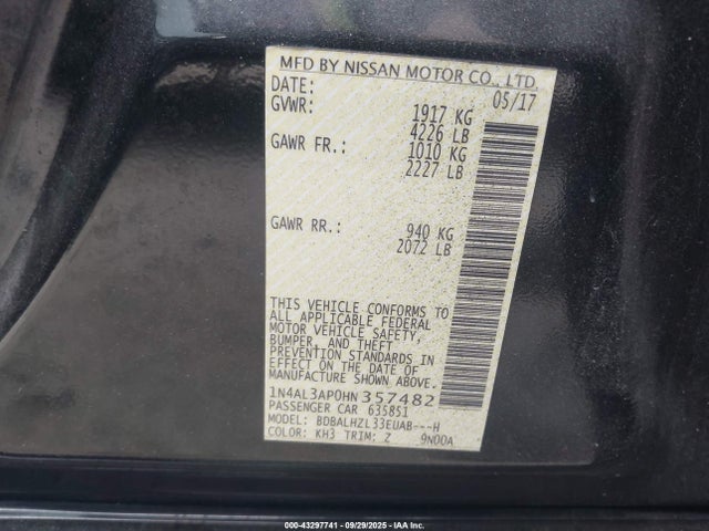 Nissan Altima 2017 1N4AL3AP0HN357482 Image 9