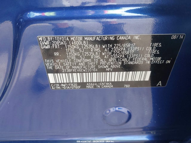 Toyota 2ar-fe 2014 2T3BFREV6EW220164 Image 9