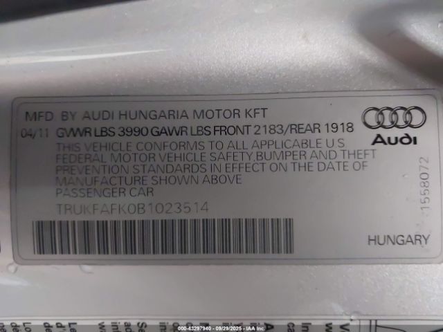2011 AUDI TT TRUKFAFK0B1023514 Photo 8
