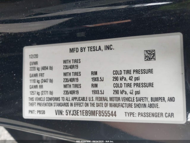 2021 TESLA MODEL 3 5YJ3E1EB9MF855544 Photo 8