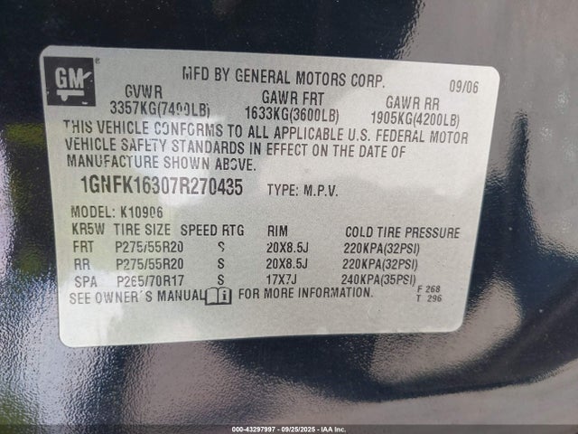 2007 CHEVROLET SUBURBAN 1500 1GNFK16307R270435 Photo 8