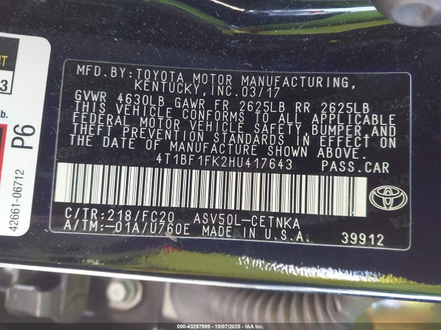 Toyota CAMRY LE 2017 4T1BF1FK2HU417643 Image 9