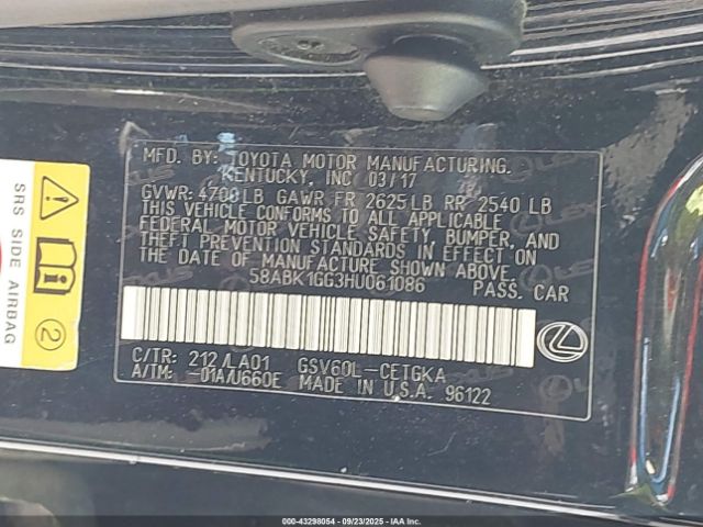 2017 LEXUS ES 350 58ABK1GG3HU061086 Photo 8