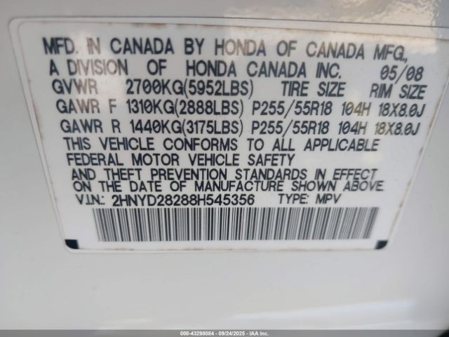 2008 ACURA MDX 2HNYD28288H545356 Photo 8