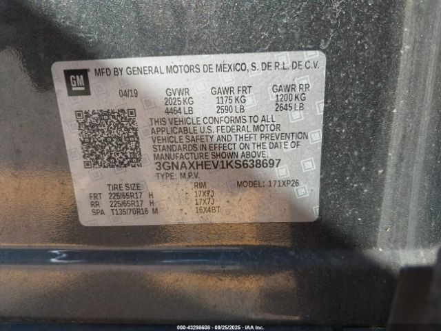 2019 CHEVROLET EQUINOX 3GNAXHEV1KS638697 Photo 8