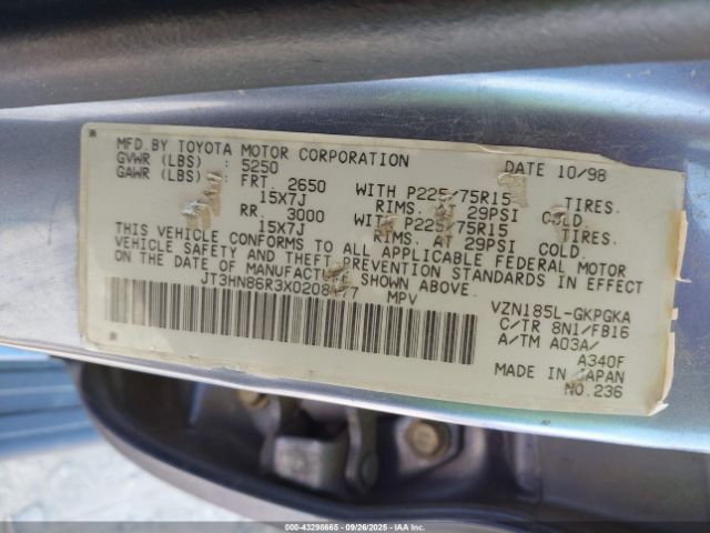 1999 TOYOTA 4RUNNER JT3HN86R3X0208977 Photo 8