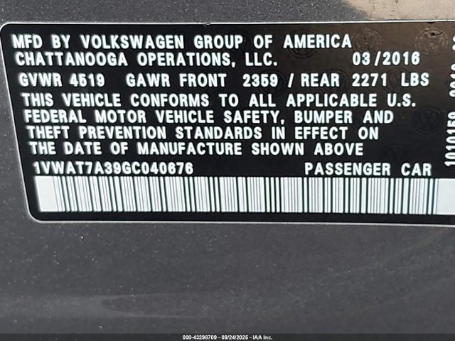 1VWAT7A39GC040676 Volkswagen 1.8t