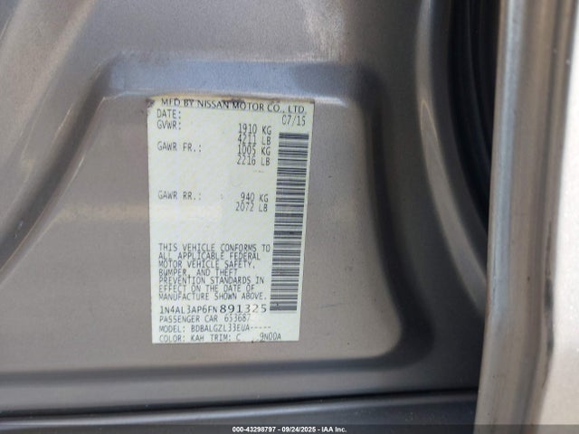 Продажа на аукционе авто 2015 Nissan Altima 2.5/2.5 S/2.5 Sl/2.5 Sv, vin: 1N4AL3AP6FN891325, номер лота: 43298797