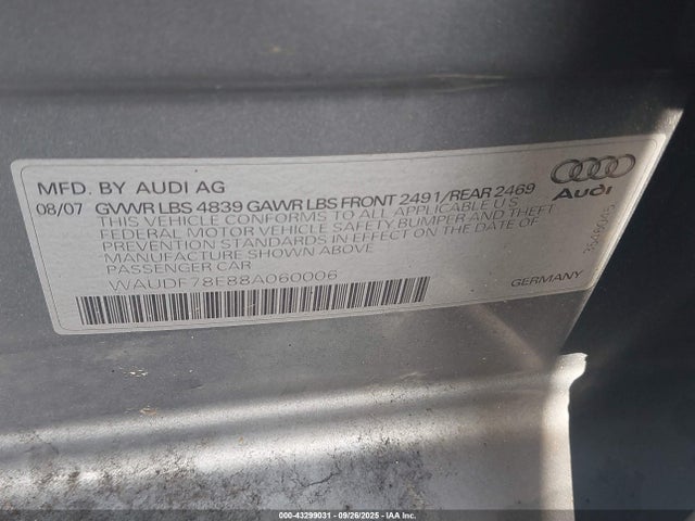 2008 AUDI A4 WAUDF78E88A060006 Photo 8