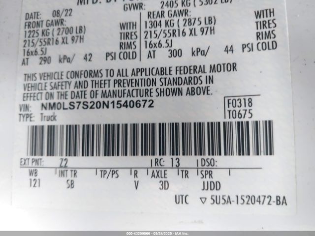 2022 FORD TRANSIT CONNECT NM0LS7S20N1540672 Photo 8