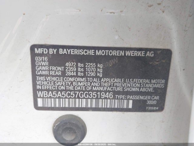 WBA5A5C57GG351946 BMW 2016