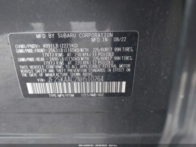2022 SUBARU FORESTER JF2SKAAC2NH510264 Photo 8