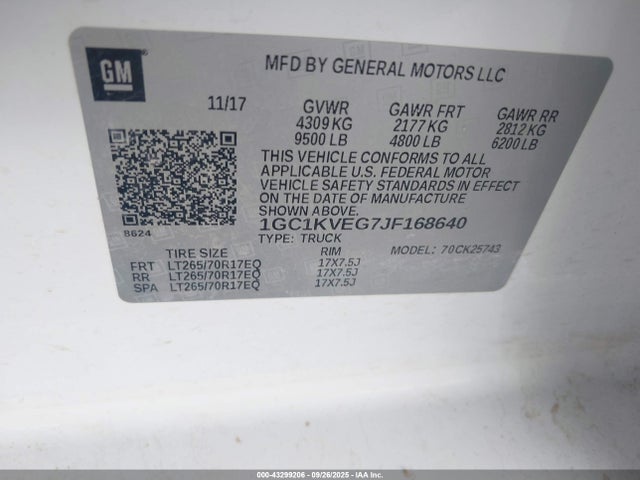 1GC1KVEG7JF168640 Chevrolet l96 - e85 max, iron
