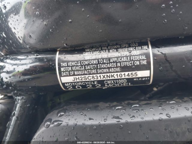 2022 HONDA CMX1100 JH2SC831XNK101455 Photo 9
