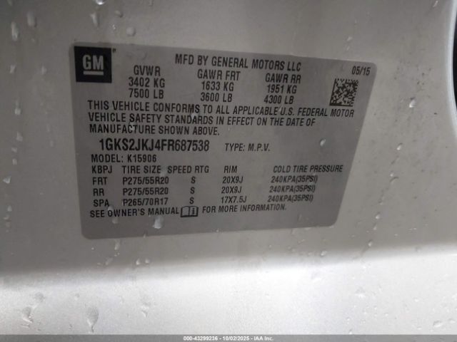 2015 GMC YUKON XL 1500 1GKS2JKJ4FR687538 Photo 8