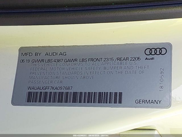 2019 AUDI A3 WAUAUGFF7KA097687 Photo 8