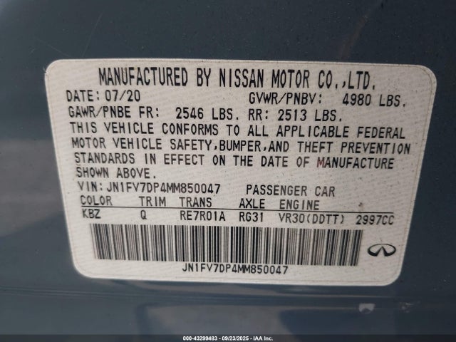 JN1FV7DP4MM850047 Infiniti 3.0l tt