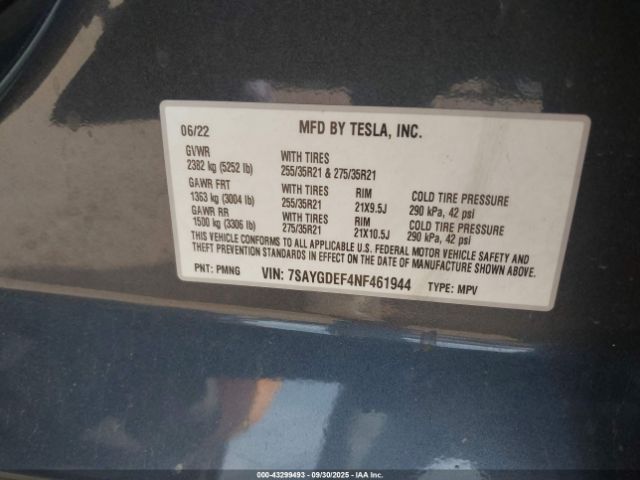 2022 TESLA MODEL Y 7SAYGDEF4NF461944 Photo 8