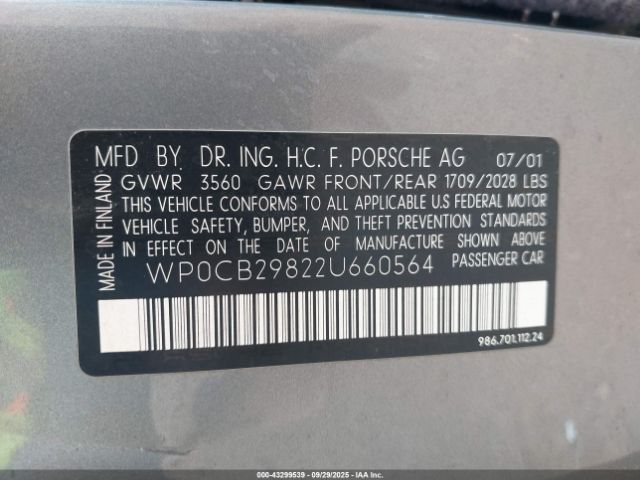 2002 PORSCHE BOXSTER WP0CB29822U660564 Photo 8