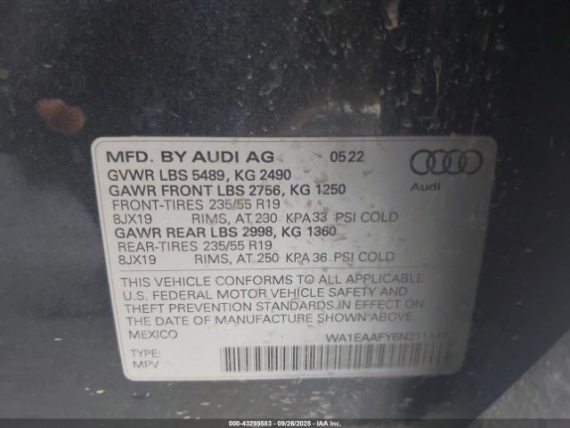 2022 AUDI Q5 WA1EAAFY6N2114452 Photo 8