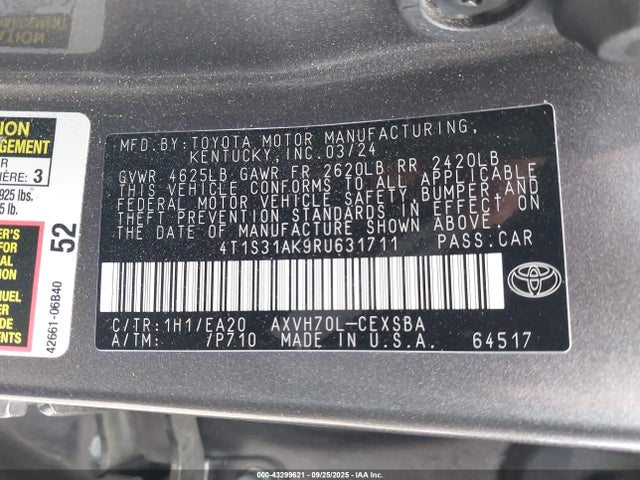 4T1S31AK9RU631711 Toyota a25a-fxs