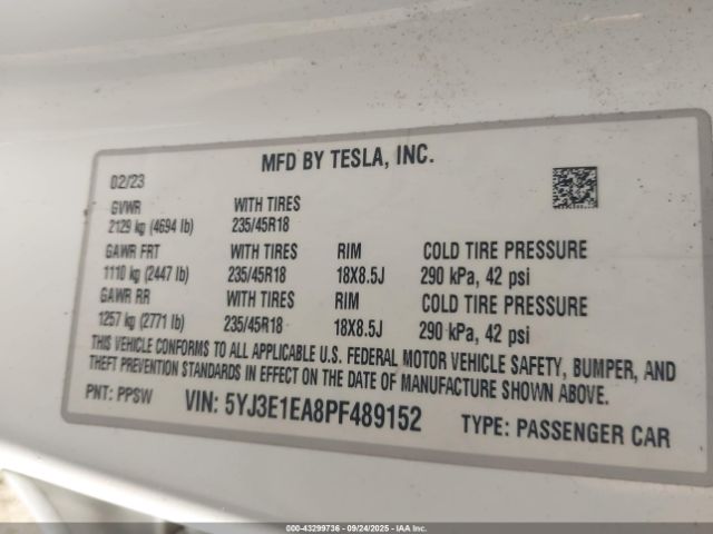 2023 TESLA MODEL 3 5YJ3E1EA8PF489152 Photo 8