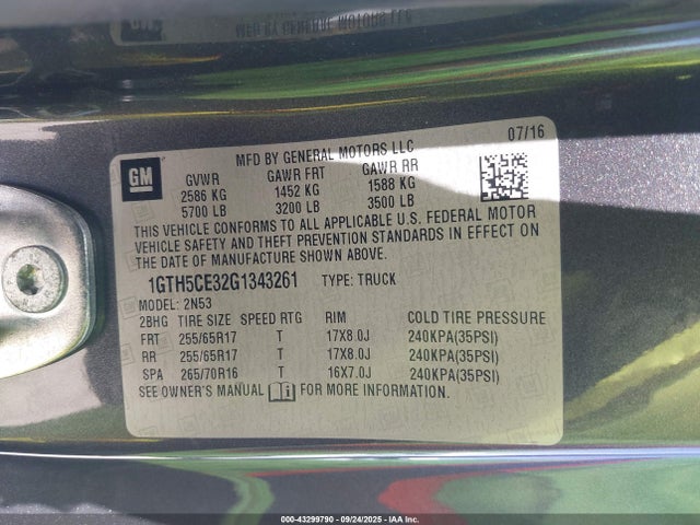 GMC lfx - sidi, vvt, e85 max, aluminum 2016 1GTH5CE32G1343261 Image 9