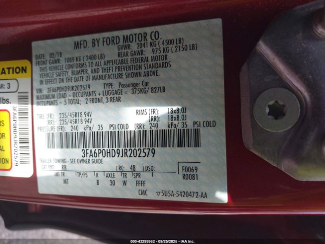 2018 FORD FUSION 3FA6P0HD9JR202579 Photo 8