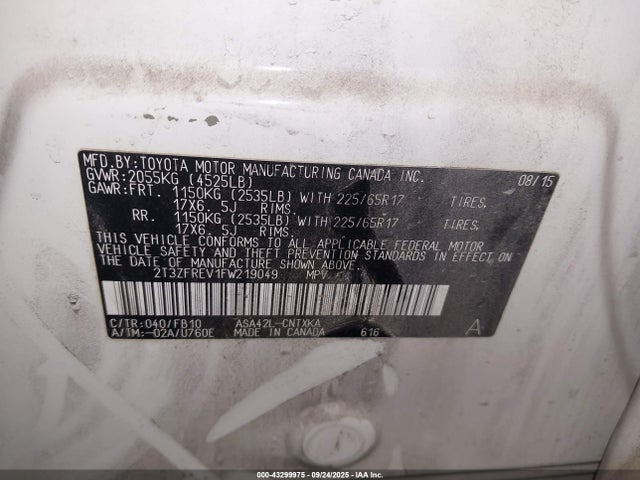Toyota 2ar-fe 2015 2T3ZFREV1FW219049 Image 9