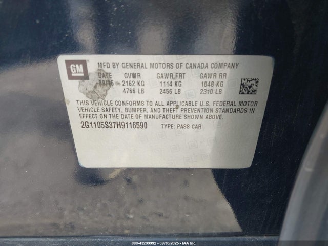 2G1105S37H9116590 Chevrolet lfx - sidi: spark ignited direct injection, vvt, e85 max, alum