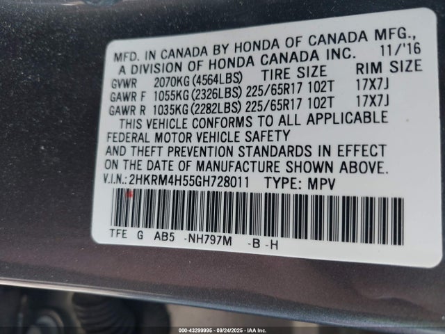 2HKRM4H55GH728011 Honda k24w9