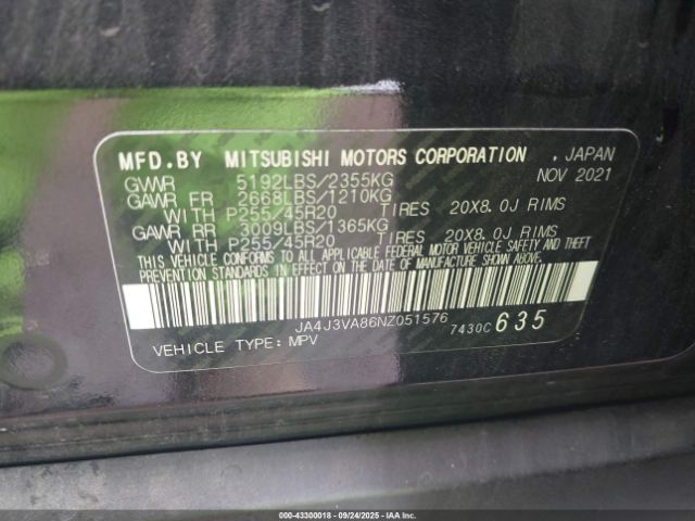 2022 MITSUBISHI OUTLANDER JA4J3VA86NZ051576 Photo 8