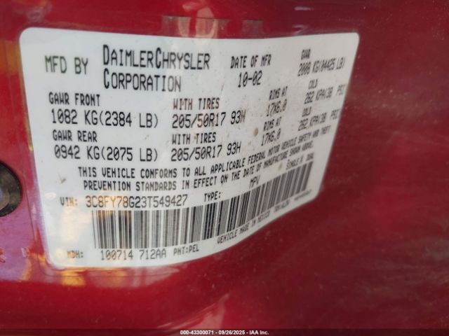 2003 CHRYSLER PT CRUISER 3C8FY78G23T549427 Photo 8